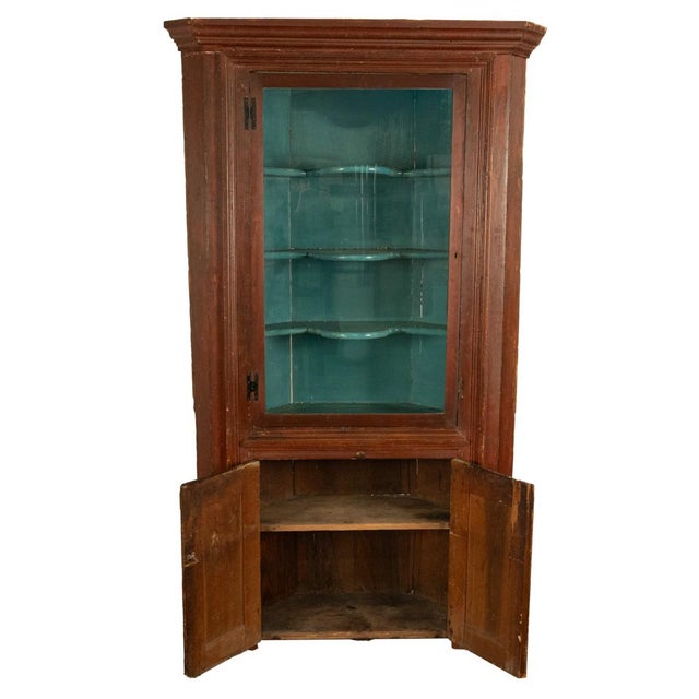 Antique American Painted Pine Federal Country Corner Cabinet Pennsylvania 1820 For Sale - Image 11 of 16