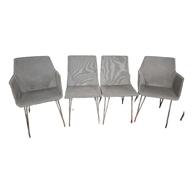Late 20th Century Set of 4 Ligne Roset Dining Chairs – Stone Grey Mesh & Silver Legs For Sale