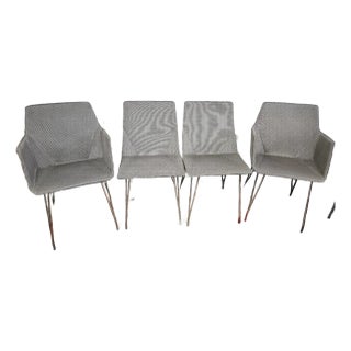 Set of 4 Ligne Roset Dining Chairs – Stone Grey Mesh & Silver Legs For Sale