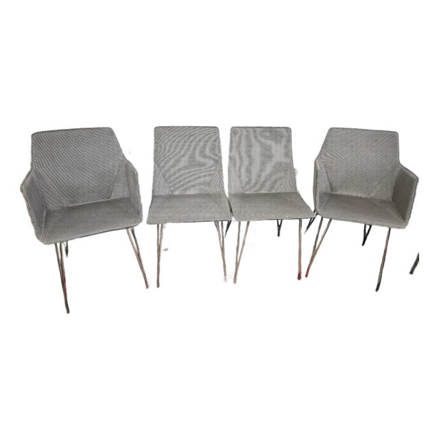 Set of 4 Ligne Roset Dining Chairs – Stone Grey Mesh & Silver Legs For Sale