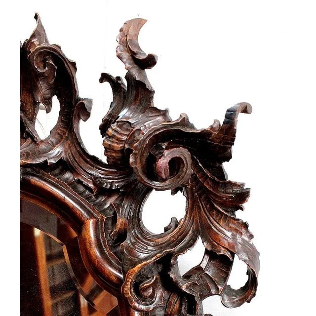 Antique Louis XV Style Solid Walnut Rocaille Mirror, 1900s For Sale - Image 9 of 18