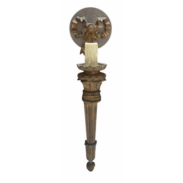 Antique Gilt Bronze Torchere Wall Light Sconces - a Pair For Sale - Image 4 of 6