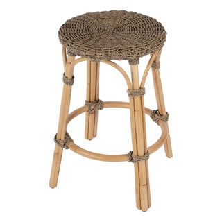 Tobias 24 in. Seat Height Round Rattan Backless Counter Stool, Khaki Brown For Sale