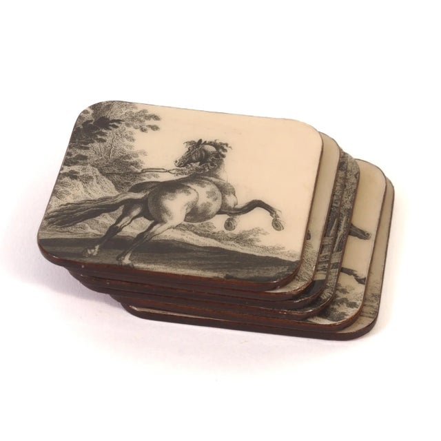 Wood Horse Coasters: 1950s Italian Lacquerware, Equestrian Decor (Set of 6) For Sale - Image 7 of 11