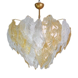 1970s Art Deco Amazing Large Size Murano Glass Clear and Orange Leaves Chandelier For Sale