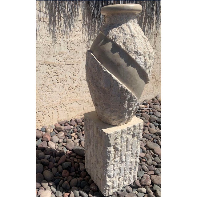 1980s Large Light Brown Mactan Tessellated Stone Floor Vase Chairish