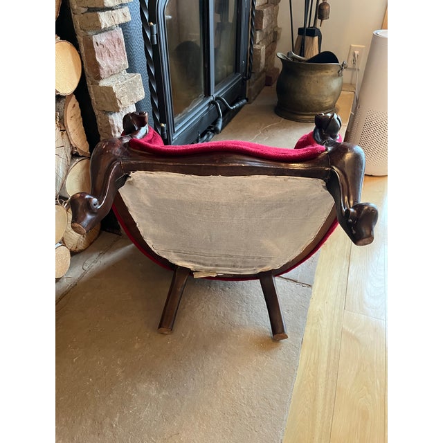 Red Vintage Red Velvet Children / Dog Grandfathers Chair For Sale - Image 8 of 11