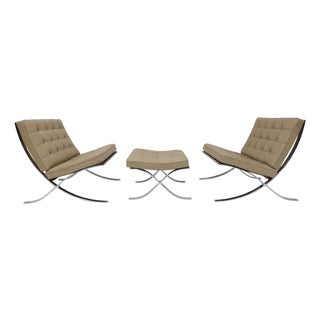 Knoll Mies Van Der Rohe Barcelona Chairs and Ottoman in Volo Leather For Sale