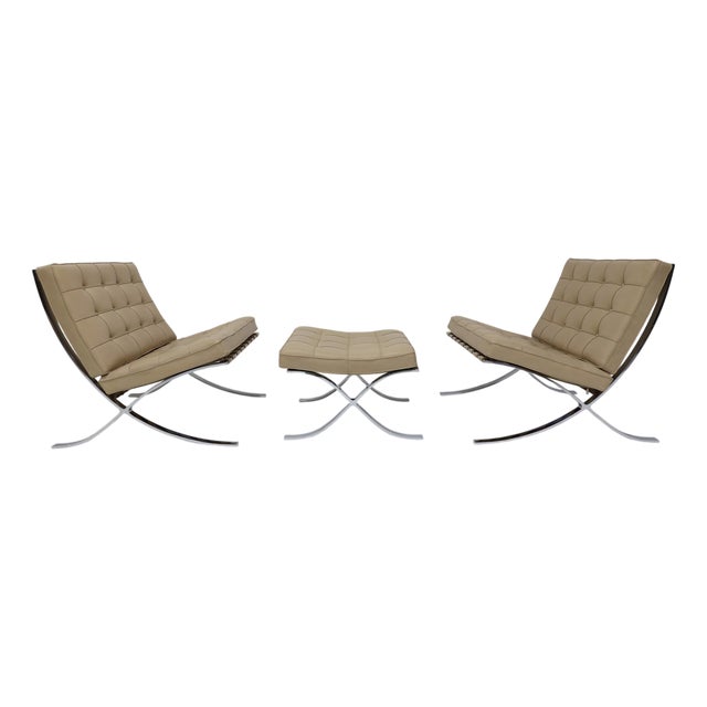 Knoll Mies Van Der Rohe Barcelona Chairs and Ottoman in Volo Leather For Sale