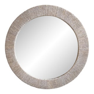 White Wash Round Wicker Wall Mirror For Sale
