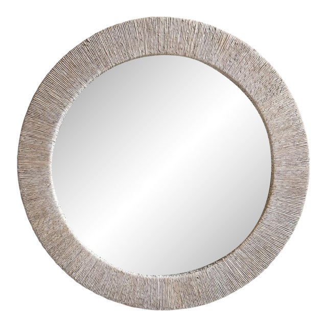 White Wash Round Wicker Wall Mirror For Sale