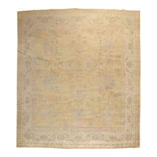 Antique Gold Ivory Square PersianTabriz Rug For Sale
