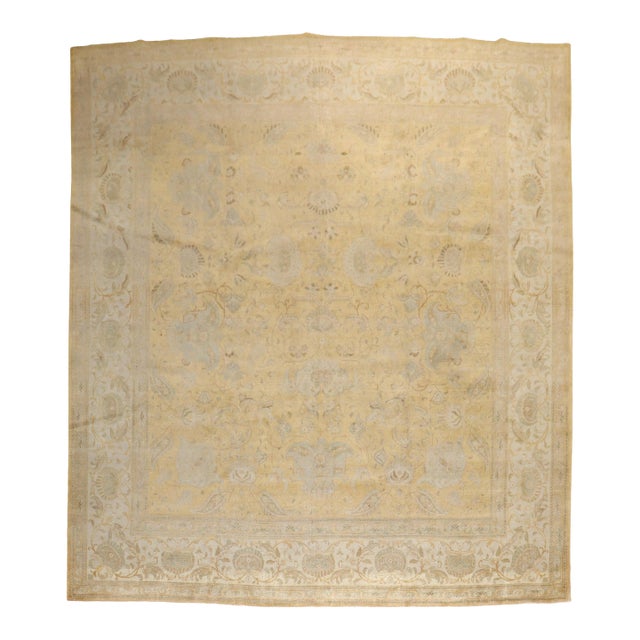 Antique Gold Ivory Square PersianTabriz Rug For Sale