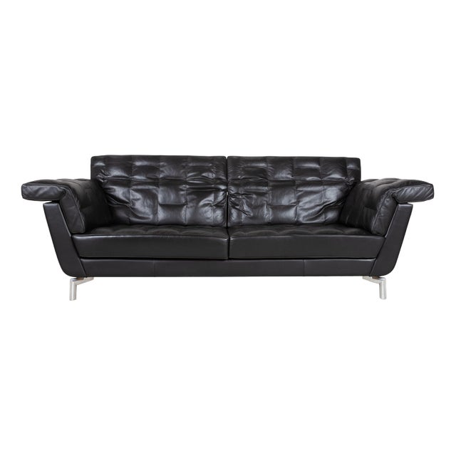 Three-Seater Sofa in Black Leather from de Sede For Sale