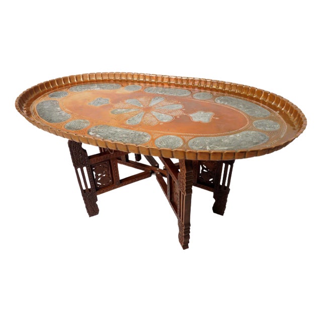 Islamic Ottoman with Copper Table Tray, 1950s For Sale