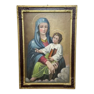 Large Religious Oil Painting the Icon of Madonna Del Popolo C1931