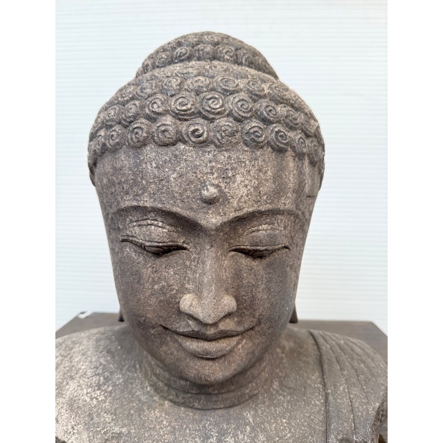 Stone Indonesian Hand Carved Lava Stone Buddha Bust For Sale - Image 7 of 12