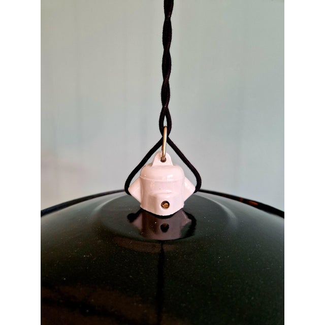 Black Vintage Industrial Pendant Lights in Black Enameled Sheet Metal, 1940s, Set of 3 For Sale - Image 8 of 17