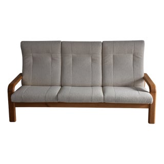 Mid-Century Danish Highback Sofa with Ash Frame and Wool Fabric, 1970s For Sale