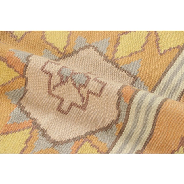 1950s Vintage Bessarabian Kilim in Pink and Yellow Geometric Pattern For Sale - Image 5 of 6