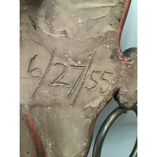 Vintage 1955 Goodwin Artist Signed Handcrafted African Face Iron and Clay Lamp For Sale - Image 11 of 12