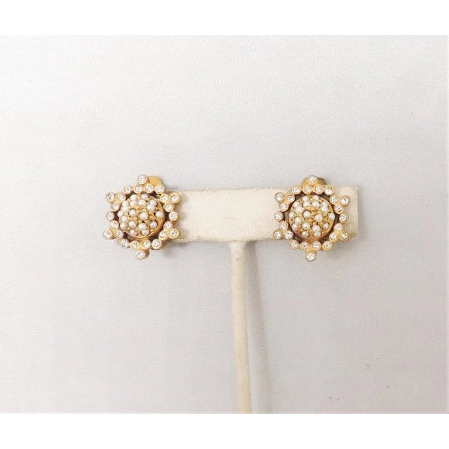 Metal Vintage Signed DeNicola Faux-Pearl & Rhinestone Clip Earrings - 2 Pieces For Sale - Image 7 of 9