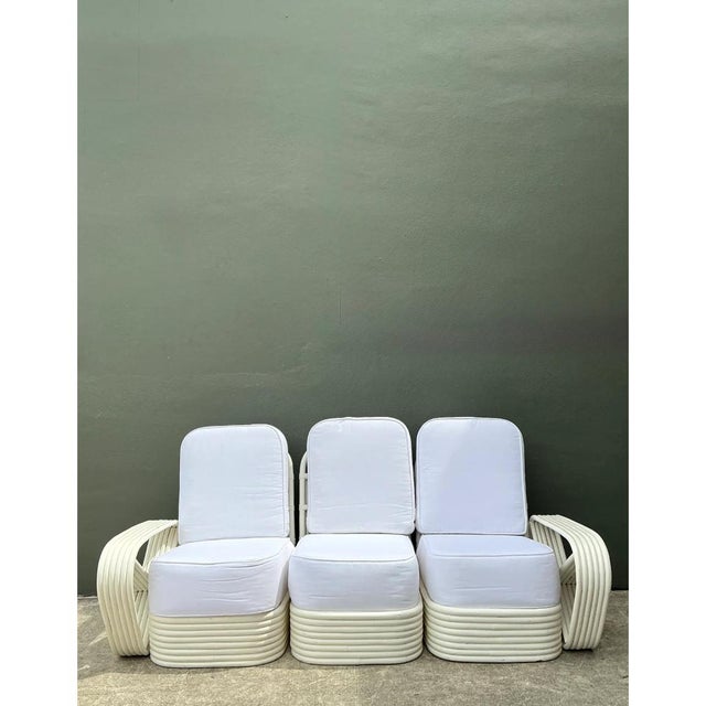 Vintage Paul Frankl Six Strand White Rattan Sofa For Sale - Image 10 of 12