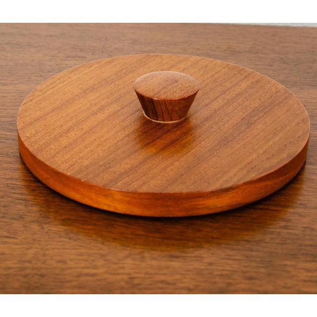 Brown Mid 20th Century Danish Modern Ice Bucket Lidded Teak Rainbow Sweden Liner Round For Sale - Image 8 of 10