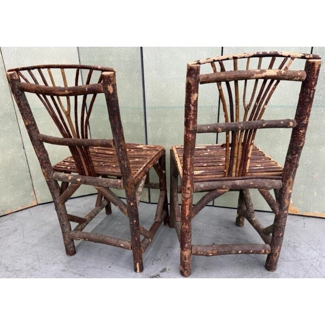 Early 20th Century Pair Adirondack Rustic Twig Fan-Back Side Chairs With Hollywood Provenance For Sale - Image 4 of 6