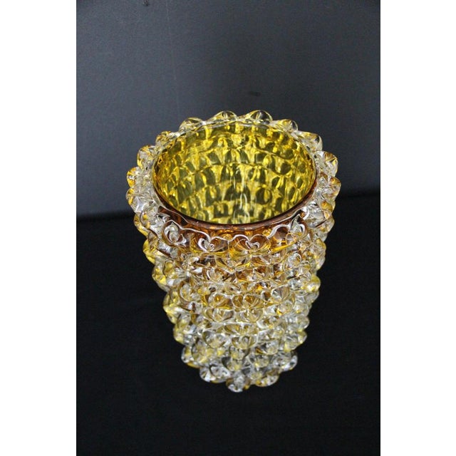 Glass Murano Glass Vase in Orange-Amber Color Decorated with Rostrato Points in the style of Barovier, 2000 For Sale - Image 7 of 11