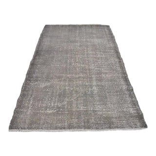 Vintage Distressed Overdyed Turkish Rug in Muted Charcoal Grey For Sale