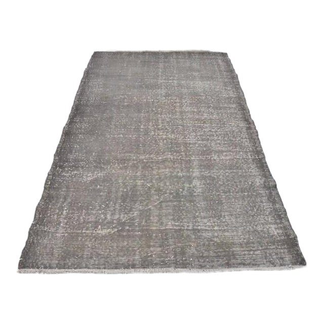 Vintage Distressed Overdyed Turkish Rug in Muted Charcoal Grey For Sale