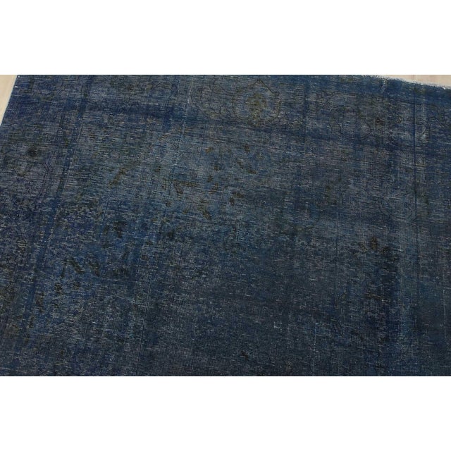 Textile Tabriz Rug 9’4” X 12’5” Blue Wool Vintage Overdyed Hand-Knotted Carpet For Sale - Image 7 of 15