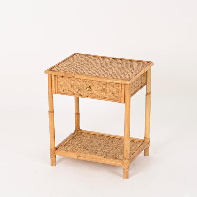 French Riviera Nightstands in Bamboo, Rattan and Brass, Italy, 1970s, Set of 2 For Sale - Image 4 of 16