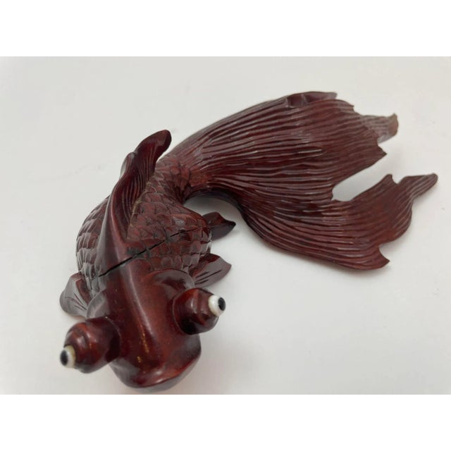 Early 20th Century Japanese Hand Carved Wood Koi Fish Sculpture 1920 For Sale - Image 5 of 12