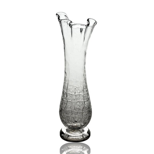 Glass Hand Blown Studio Art Glass Sprung Crackle Vase - Clear and Signed "G" 1993 For Sale - Image 7 of 11