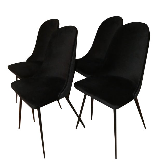 Black Velvet Dining Chairs, Italy, 1960s, Set of 4 For Sale