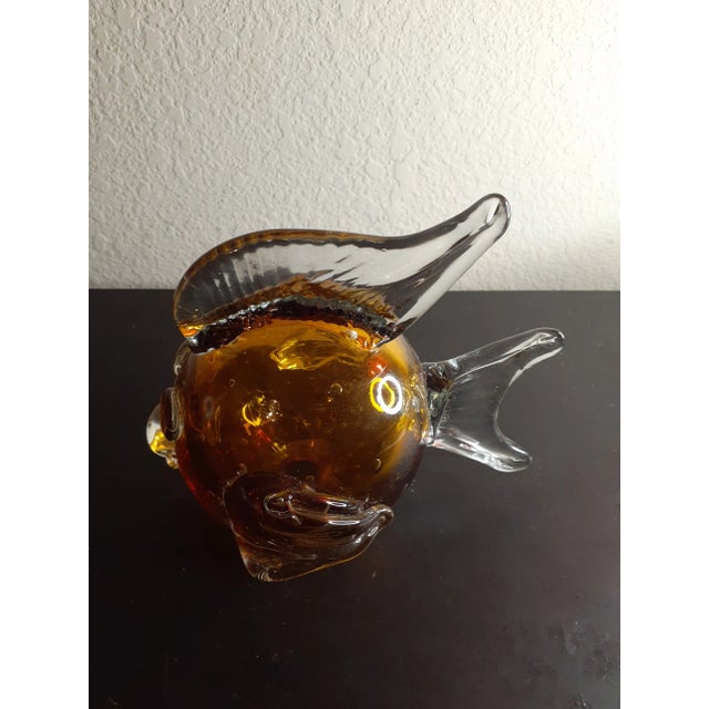 1980s Canary Yellow Hand Blown Puffer Fish Sculpture For Sale - Image 9 of 10