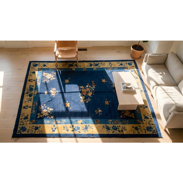 Navy Blue Antique Chinese Peking Rug For Sale - Image 8 of 9