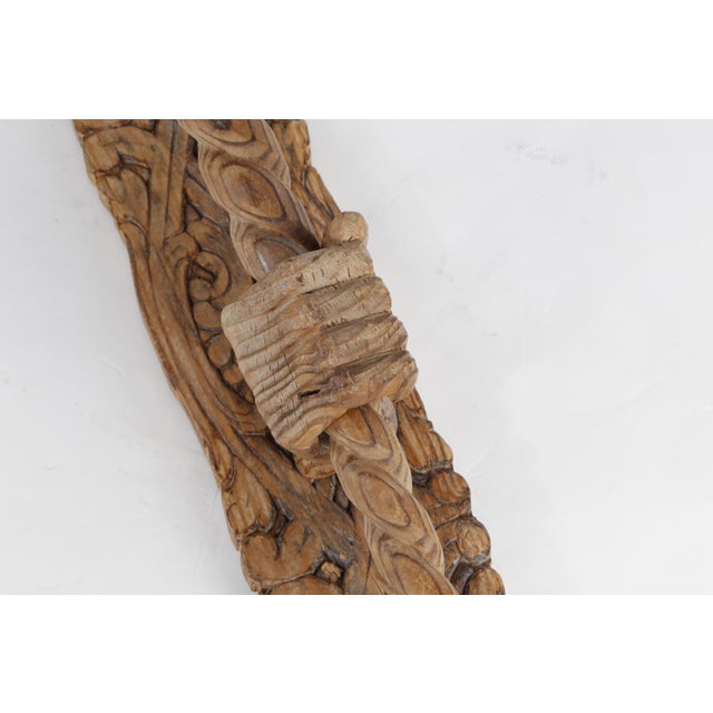 Vintage Hand-Carved Wooden Wall Candle Holder | Folk Art Rustic Architectural Wall Sculpture For Sale In Chicago - Image 6 of 16