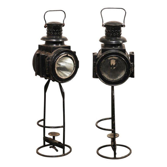 English Antique Pair of Railroad Lanterns For Sale