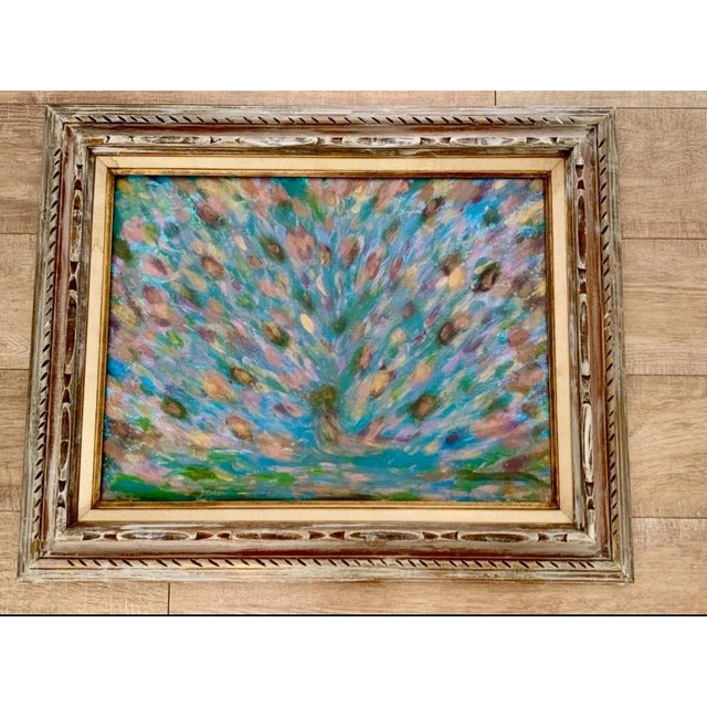 Lush colorful burst of rich tones and vibrant depth of multi colored exuberance in this original canvas painting. Vintage...