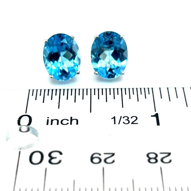 Natural Blue Topaz Stud Earrings 14k White Gold 5.79 TW Certified For Sale - Image 13 of 14