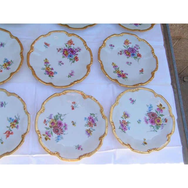 Shabby Chic Set of 12 Antique Limoges Hand Painted Floral Dessert Plates Coiffe 1891-1942 For Sale - Image 3 of 12
