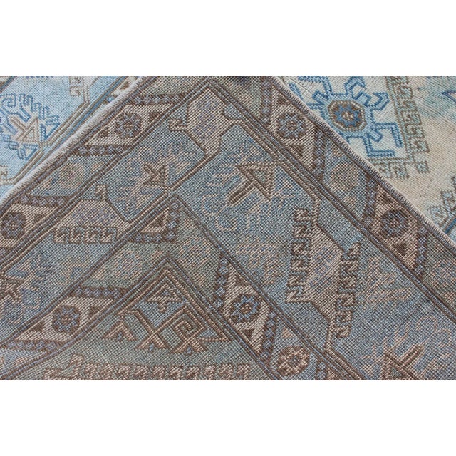 Hand Knotted Oushak Rug From Turkey With All Over Design in Blues and Cream For Sale - Image 10 of 11
