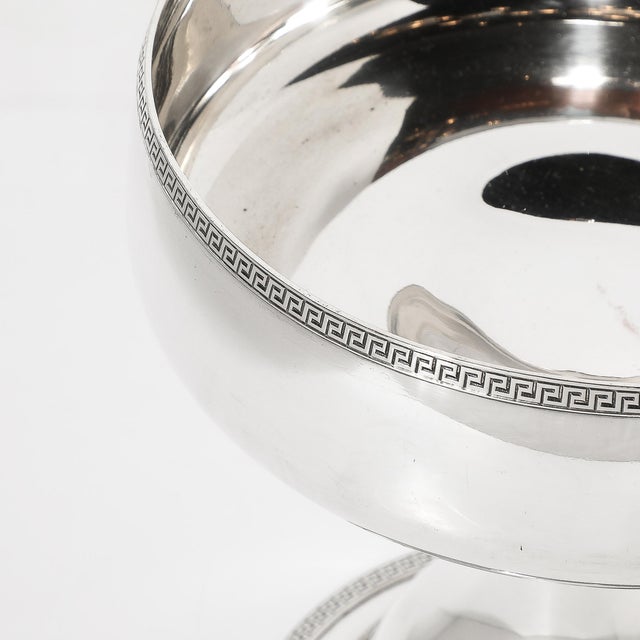 Mid-Century Modern Mid-Century Modernist Greek Key Sterling Plated Footed Bowl Signed Sheffield For Sale - Image 3 of 12