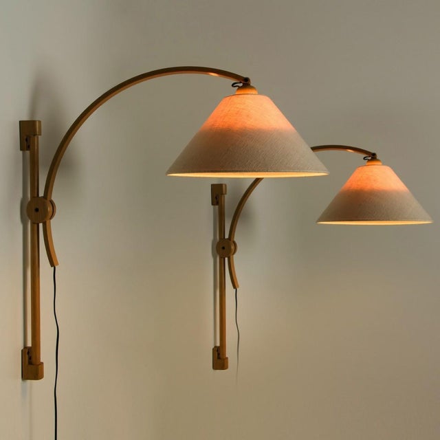 1970s Wooden Wall Lights with Natural Shade by Domus Germany, 1970s For Sale - Image 5 of 15