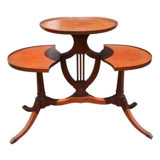 Antique Mahogany Mersman 3 Tier Stand or Tea Table With Claw Feet 1930s Era For Sale