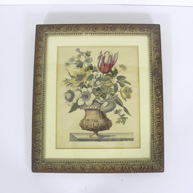 Width: 12 inches Height: 14 inches This is an antique framed print of a "Bouquet of flowers in a vase" by Nicolas Robert,...