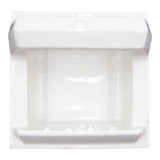 Vintage White Ceramic Bathroom Soap Dish With Handle For Sale